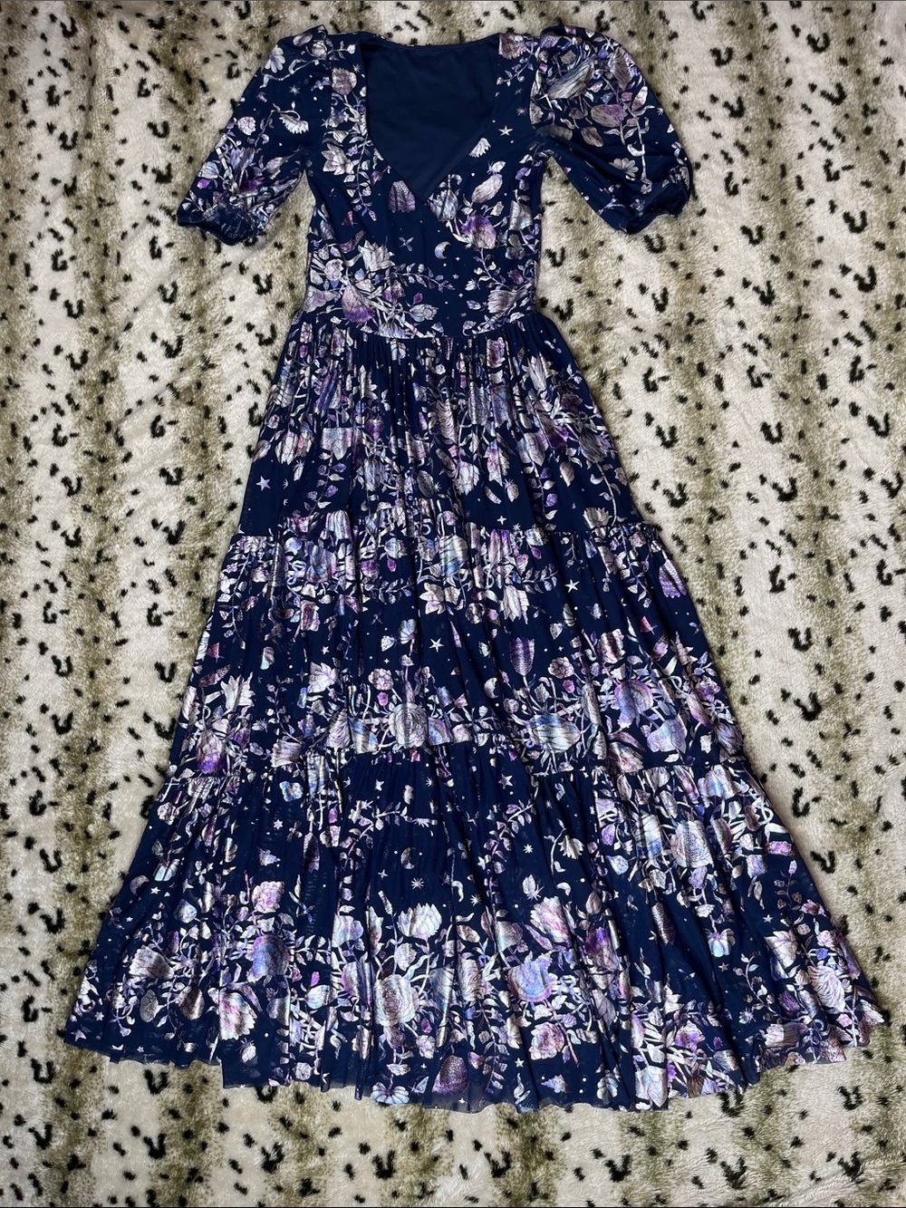 Navy Floral V-Neck Tiered Maxi Dress - Picture 3 of 11